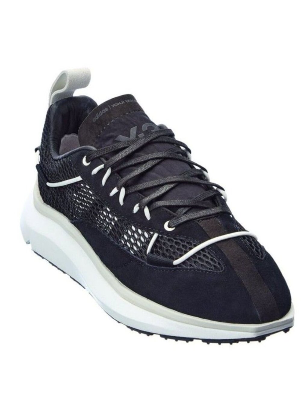 Y-3 Black and White Mesh Suede Runner Sneakers